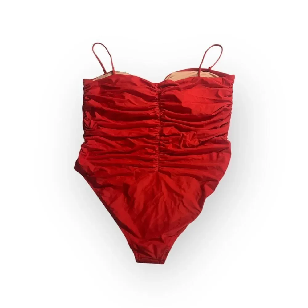 J.Crew‎ One Piece Swimsuit Women's Plus 22 Red Ruched Sweetheart Neckline NWT